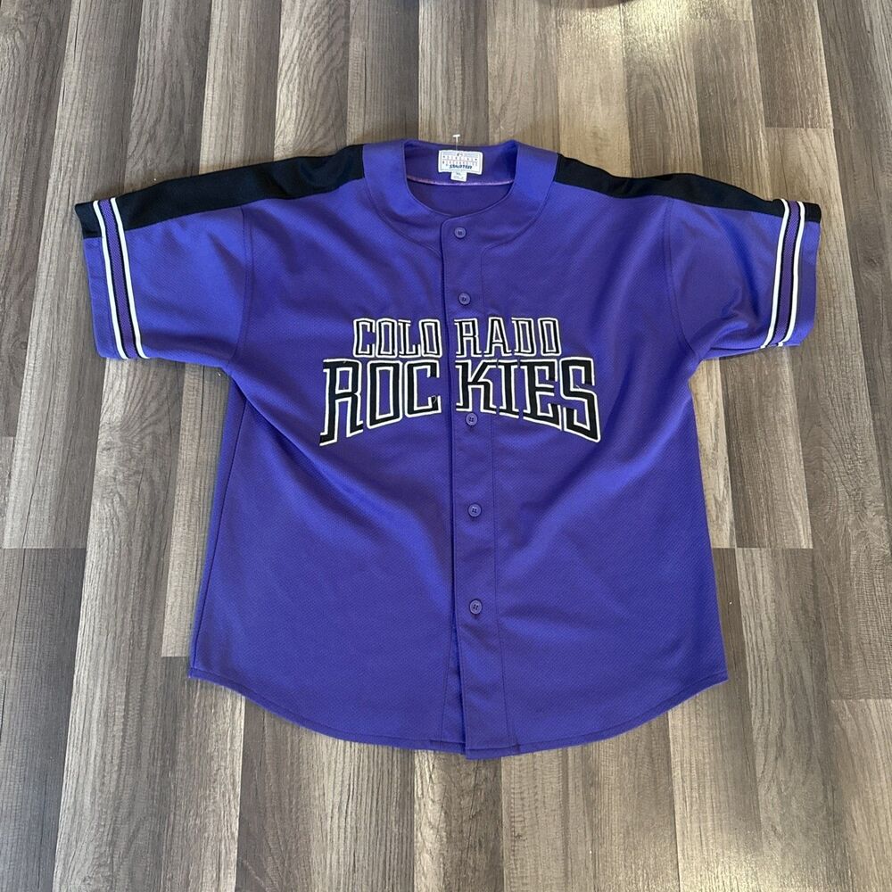 Vintage Starter MLB Button Up Colorado Rockies Purple Jersey Blank Sz XL Men’s